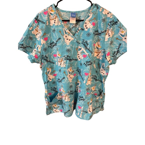 Disney’s Frozen Olaf Winter Snow  Medical Vet  Women’s Scrub Top Shirt Size XL - Picture 1 of 6